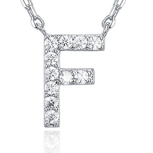 14K White Gold Plated Cubic Zirconia Initial Necklace F Initial Necklace MelodyNecklace
