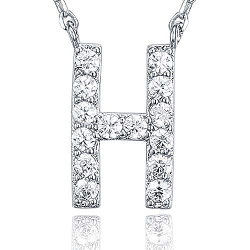 14K White Gold Plated Cubic Zirconia Initial Necklace H Initial Necklace MelodyNecklace