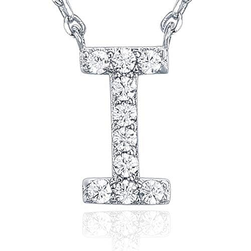 14K White Gold Plated Cubic Zirconia Initial Necklace I Initial Necklace MelodyNecklace