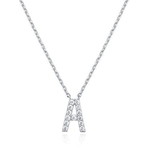 14K White Gold Plated Cubic Zirconia Initial Necklace Initial Necklace MelodyNecklace