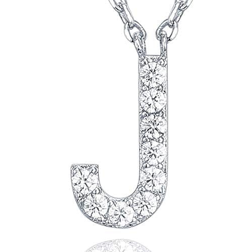 14K White Gold Plated Cubic Zirconia Initial Necklace J Initial Necklace MelodyNecklace