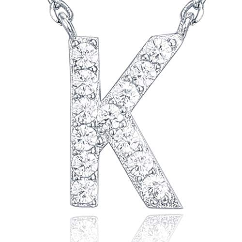 14K White Gold Plated Cubic Zirconia Initial Necklace K Initial Necklace MelodyNecklace