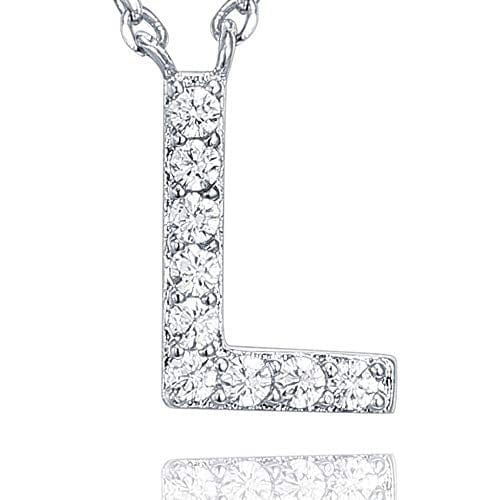 14K White Gold Plated Cubic Zirconia Initial Necklace L Initial Necklace MelodyNecklace