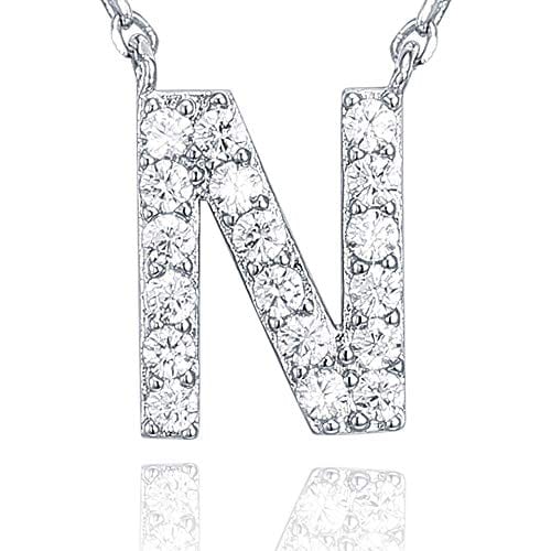 14K White Gold Plated Cubic Zirconia Initial Necklace N Visit the PAVOI Store