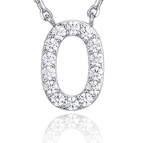 14K White Gold Plated Cubic Zirconia Initial Necklace O Visit the PAVOI Store