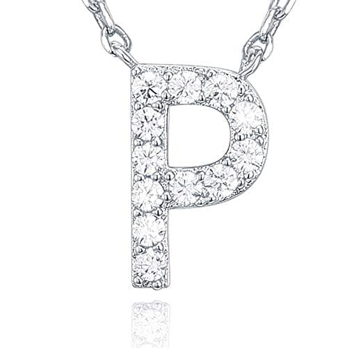 14K White Gold Plated Cubic Zirconia Initial Necklace P Visit the PAVOI Store