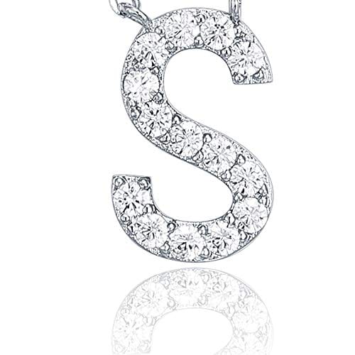 14K White Gold Plated Cubic Zirconia Initial Necklace S Visit the PAVOI Store