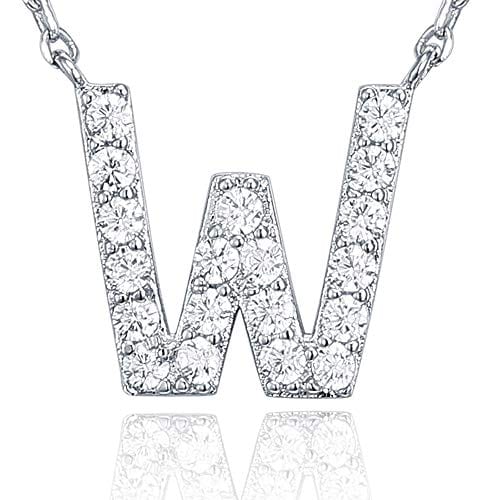 14K White Gold Plated Cubic Zirconia Initial Necklace W Initial Necklace MelodyNecklace