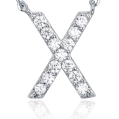 14K White Gold Plated Cubic Zirconia Initial Necklace X Initial Necklace MelodyNecklace