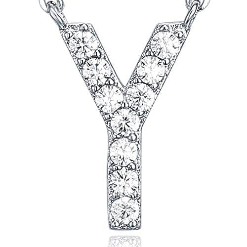 14K White Gold Plated Cubic Zirconia Initial Necklace Y Initial Necklace MelodyNecklace