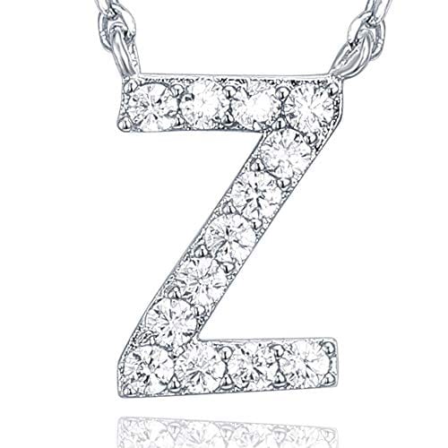 14K White Gold Plated Cubic Zirconia Initial Necklace Z Initial Necklace MelodyNecklace