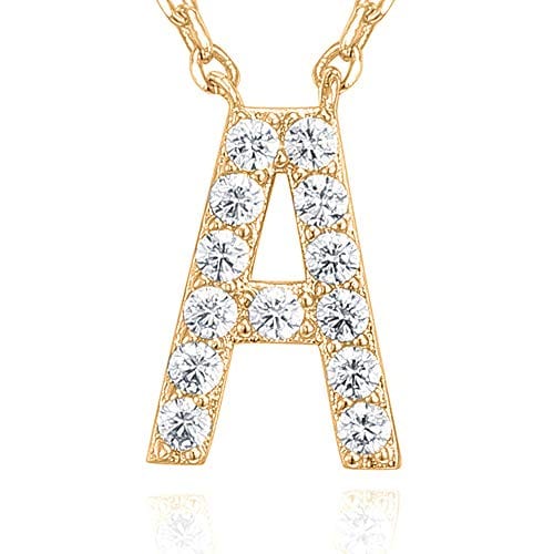 14K Yellow Gold Plated Cubic Zirconia Initial Letter Necklace A / rose gold plated Initial Necklace MelodyNecklace