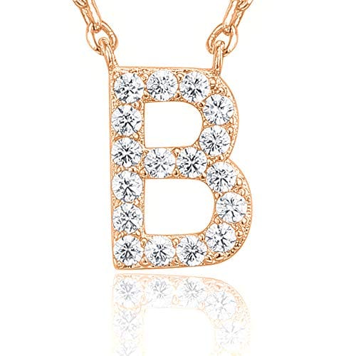 14K Yellow Gold Plated Cubic Zirconia Initial Letter Necklace B / rose gold plated Initial Necklace MelodyNecklace