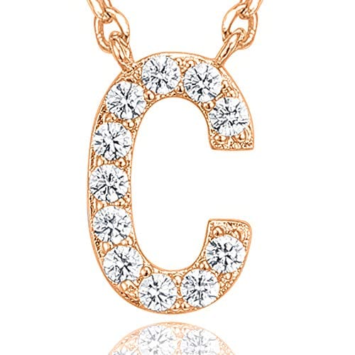 14K Yellow Gold Plated Cubic Zirconia Initial Letter Necklace C / rose gold plated Initial Necklace MelodyNecklace