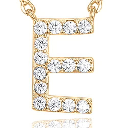 14K Yellow Gold Plated Cubic Zirconia Initial Letter Necklace E / rose gold plated Initial Necklace MelodyNecklace