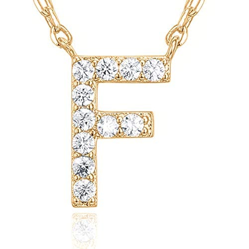 14K Yellow Gold Plated Cubic Zirconia Initial Letter Necklace F / rose gold plated Initial Necklace MelodyNecklace