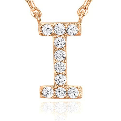 14K Yellow Gold Plated Cubic Zirconia Initial Letter Necklace I / rose gold plated Initial Necklace MelodyNecklace