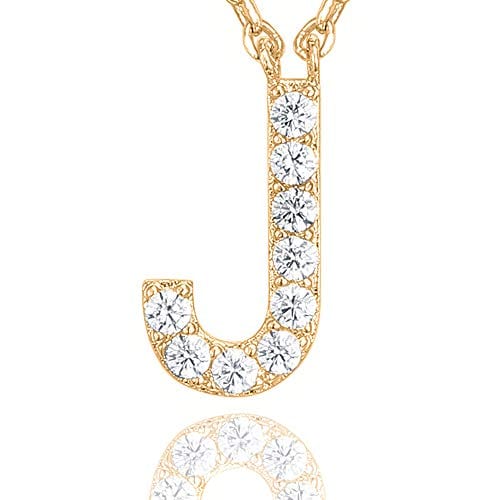 14K Yellow Gold Plated Cubic Zirconia Initial Letter Necklace J / rose gold plated Initial Necklace MelodyNecklace