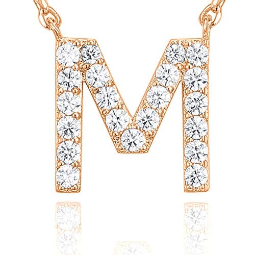 14K Yellow Gold Plated Cubic Zirconia Initial Letter Necklace M / yellow gold plated Initial Necklace MelodyNecklace