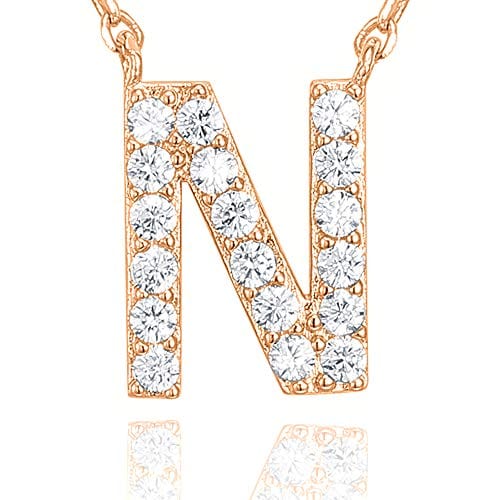 14K Yellow Gold Plated Cubic Zirconia Initial Letter Necklace N / yellow gold plated Initial Necklace MelodyNecklace