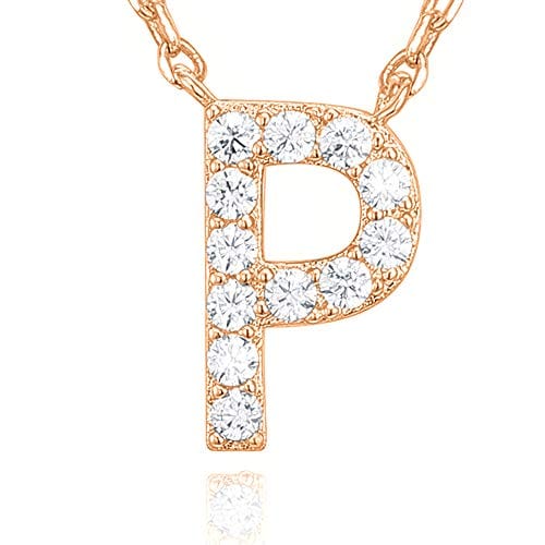 14K Yellow Gold Plated Cubic Zirconia Initial Letter Necklace P / yellow gold plated Initial Necklace MelodyNecklace