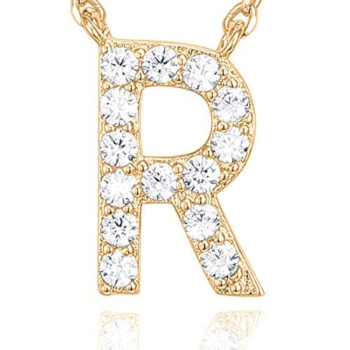 14K Yellow Gold Plated Cubic Zirconia Initial Letter Necklace R / rose gold plated Initial Necklace MelodyNecklace
