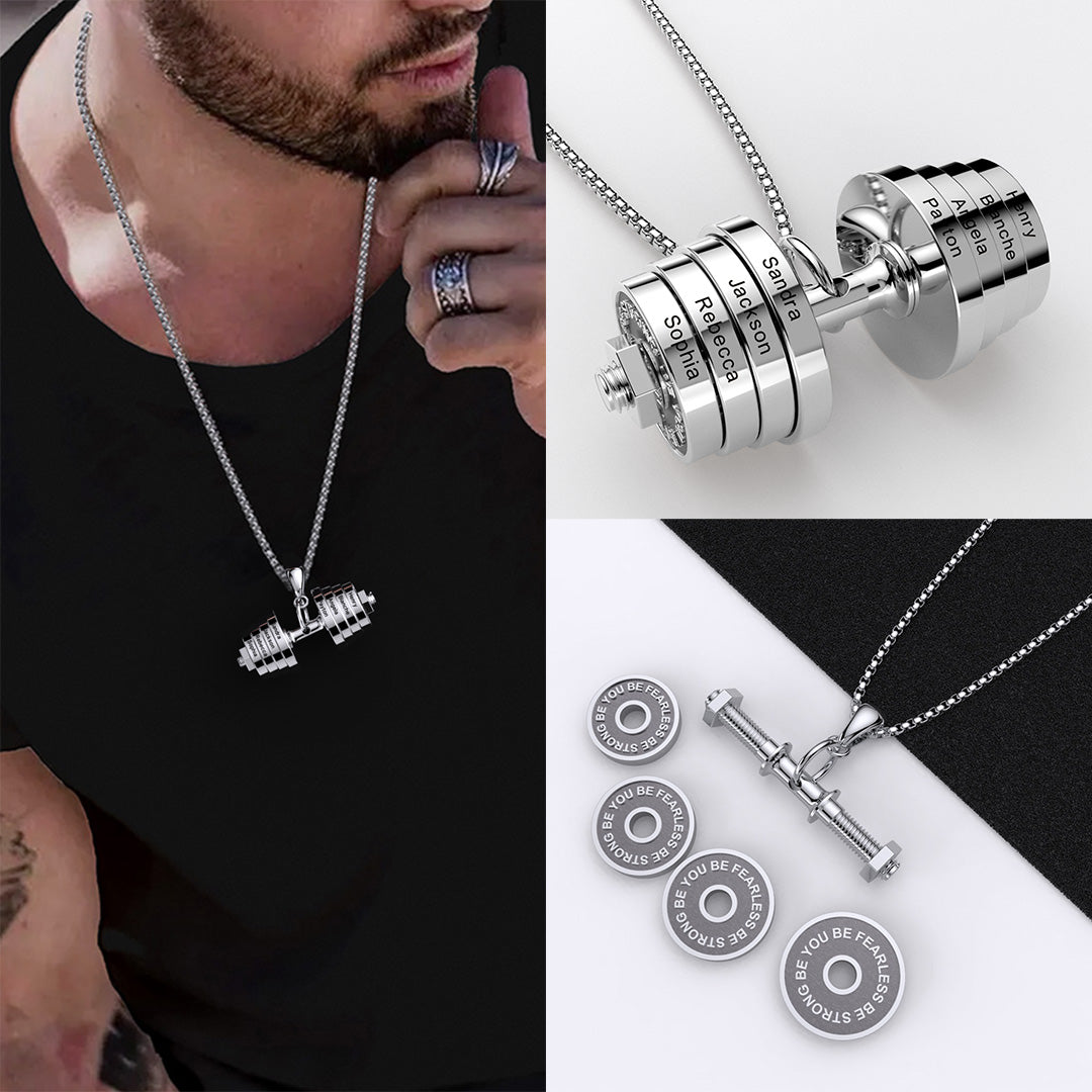 Father's Day Gift Dumbbell Necklace With Personalized Name Charms