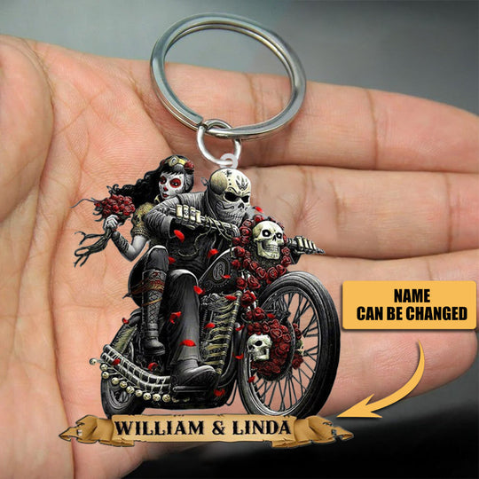 Hollowen Personalized Skull Couple Motorcycle Acrylic Keychain
