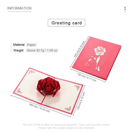 3D Pop-up Rose Greeting Cards Romantic Wedding Invitation Card