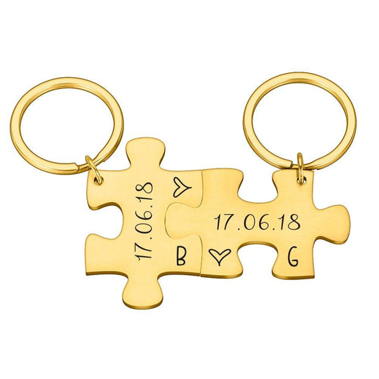 2-Piece Personalized Couple's Initial and Anniversary Date Puzzle Keychain-Boots N Bags Heaven-Boots N Bags Heaven