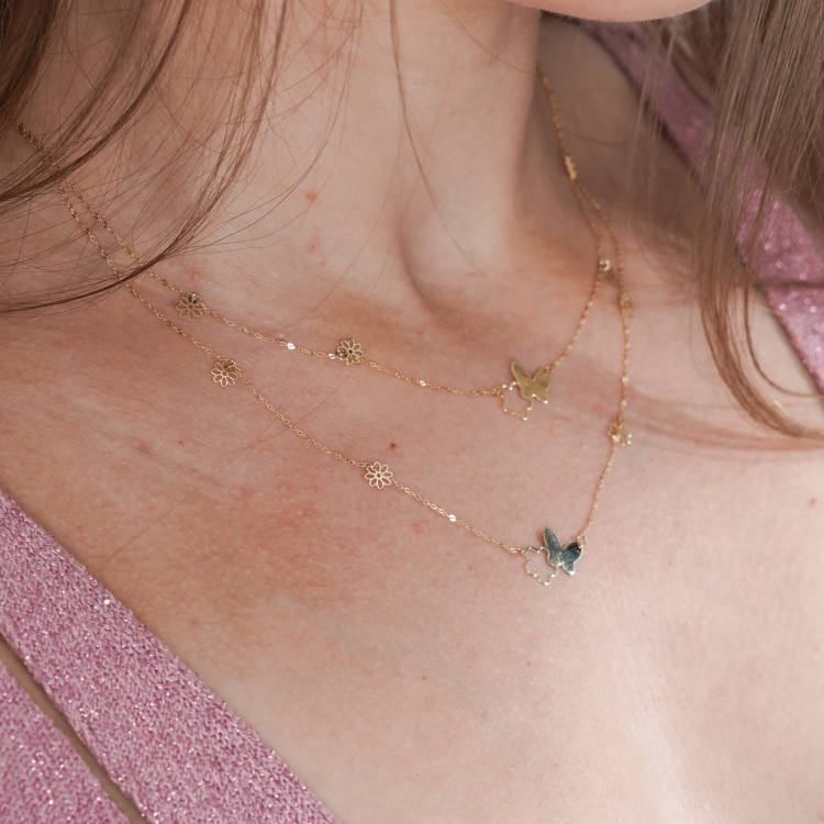 Gold Butterfly Necklace With Flower Chain Choker Butterfly Jewelry