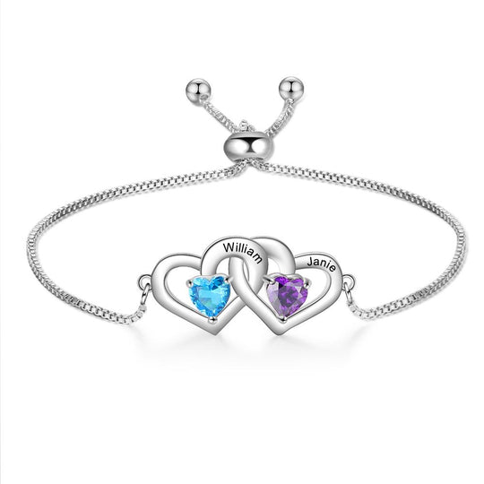Heart Infinity Birthstone Bracelet Adjustable Personalized Bracelet Engraved Name Unique Gift For Friends