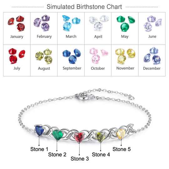 Family Custom Bracelet Heart Personalized with Birthstones