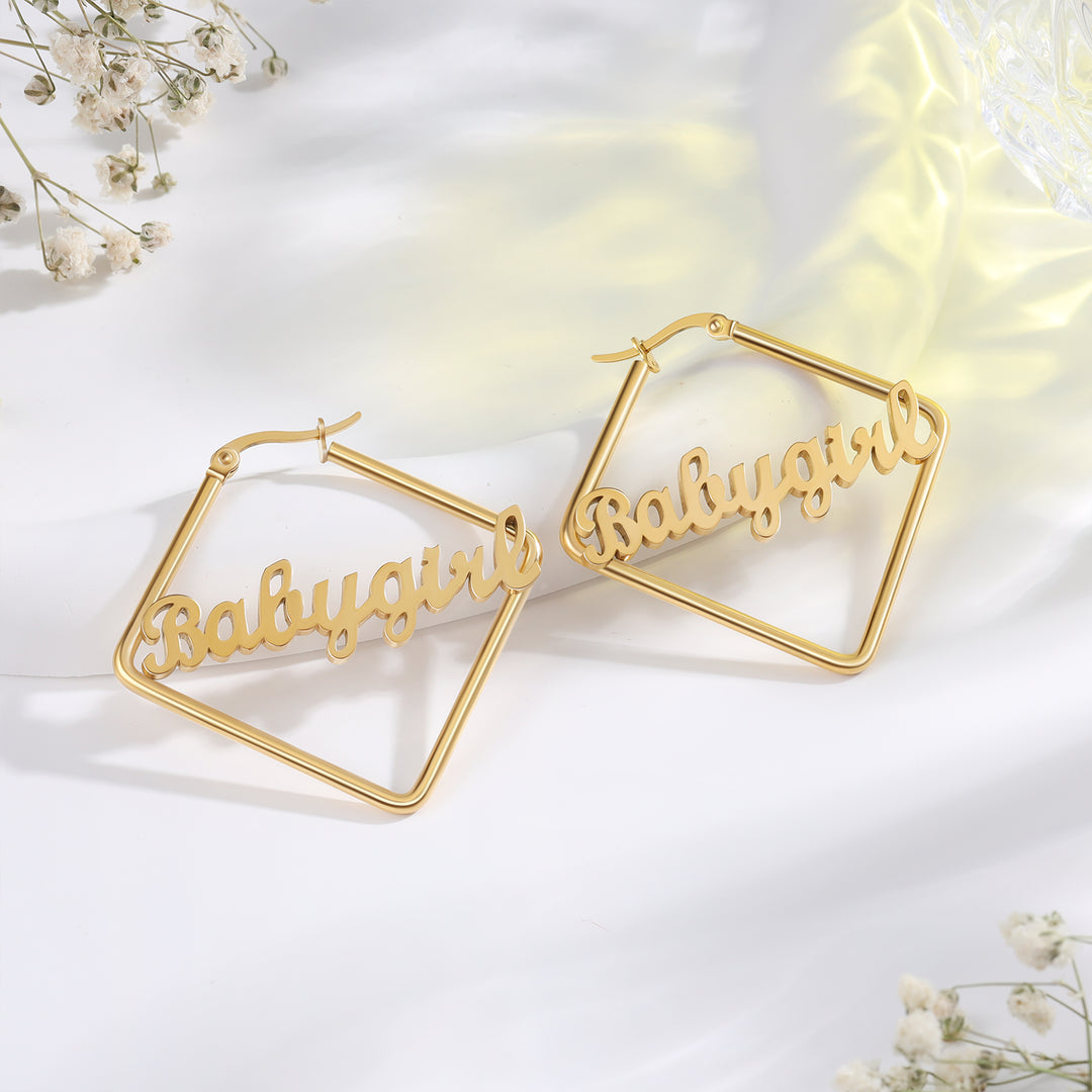Personalized Classic Rhombus Name Earrings Customized Earrings for Her