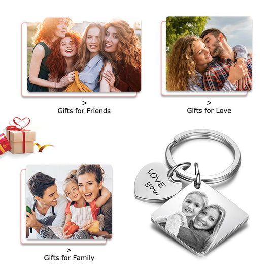 Photo Keychain Personalized with Calendar and Engraved Heart Charm