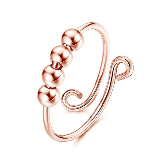 4 Bead Anxiety Adjustable Ring Prevent Nail Biting Rose Gold Ring MelodyNecklace