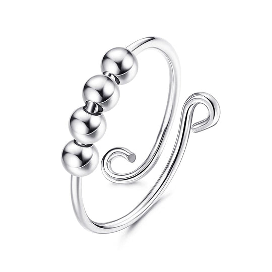 4 Bead Anxiety Adjustable Ring Prevent Nail Biting Silver Ring MelodyNecklace