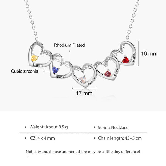 Heart Pendant Custom Necklace with Names and Birthstones