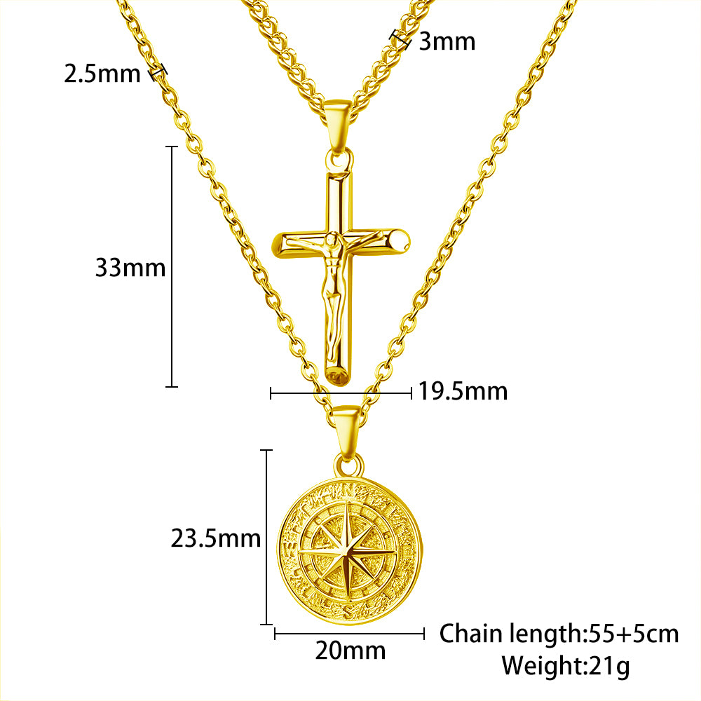 Stacked Necklaces Cross & Compass Layered Necklaces（2 necklaces）