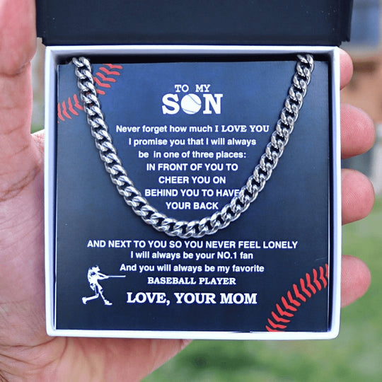 To My Baseball Son Cuban Link Necklace From Mom Biggest Fan