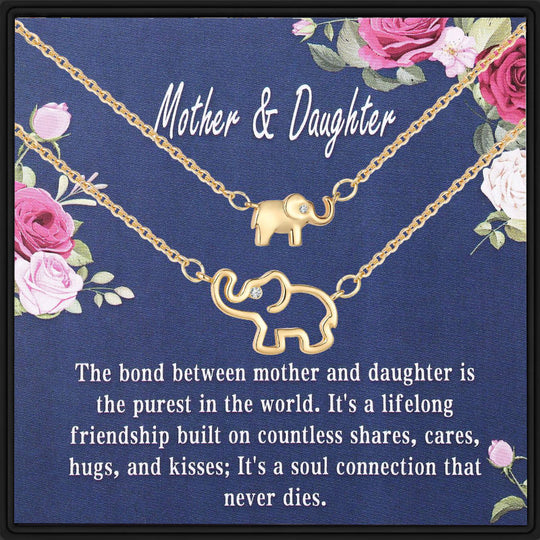 Mother and Daughter "It's A Soul Connection" Elephants Necklace Warm Gift