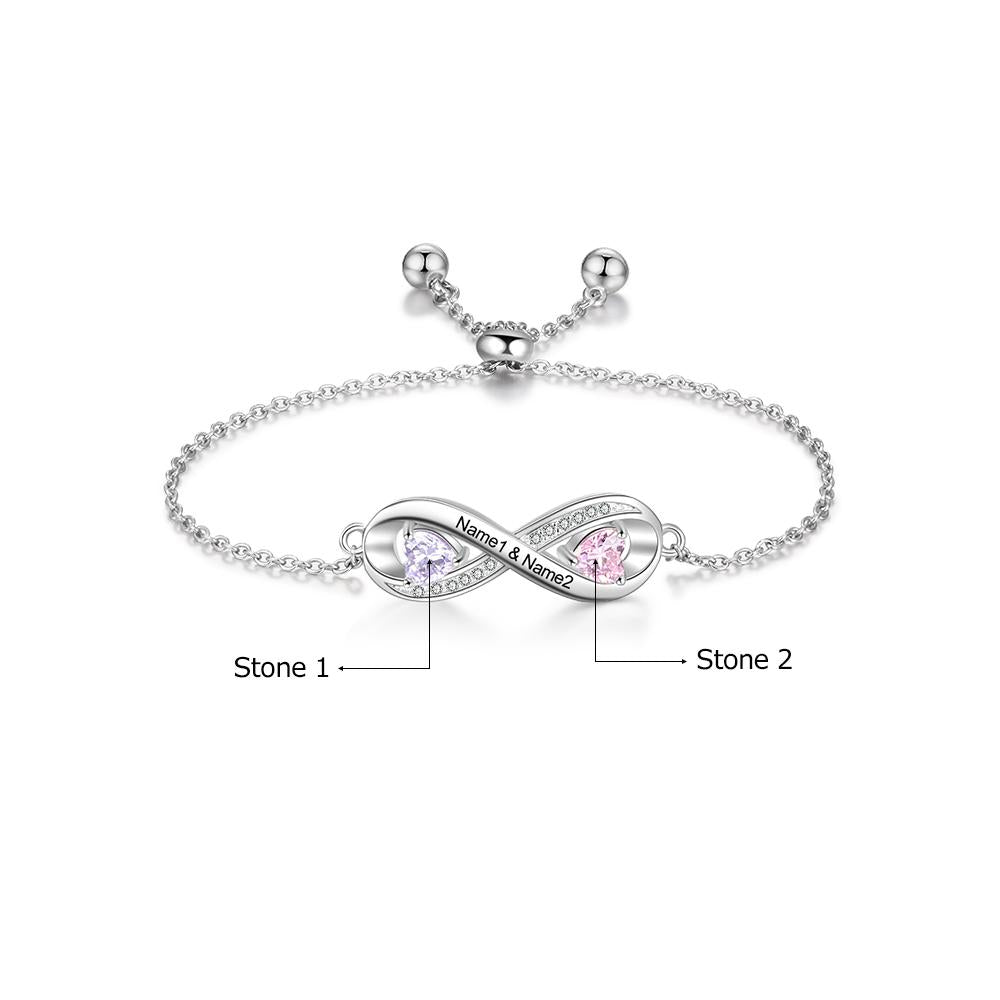 Infinity Birthstone Bracelet Adjustable Personalized Engraved Name Bracelet
