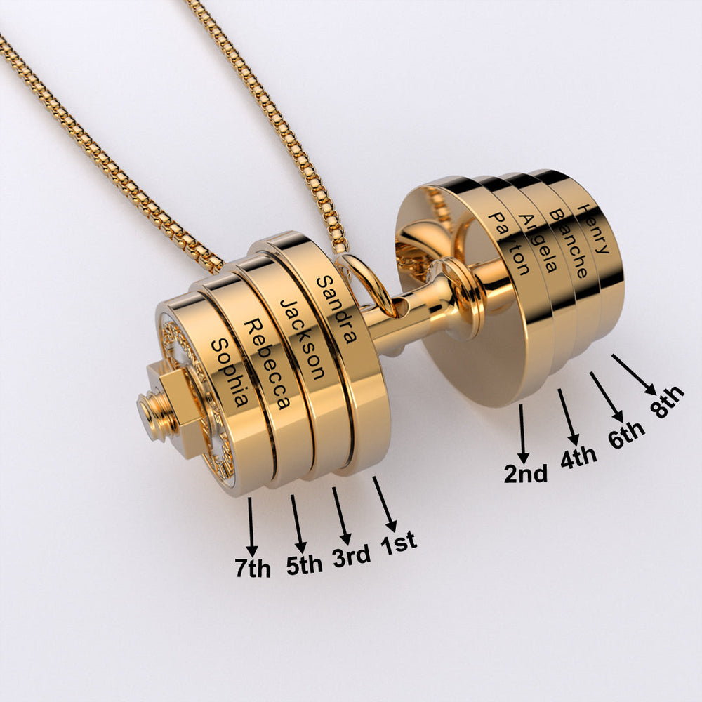 Dumbbell Necklace With Personalized Name Charms
