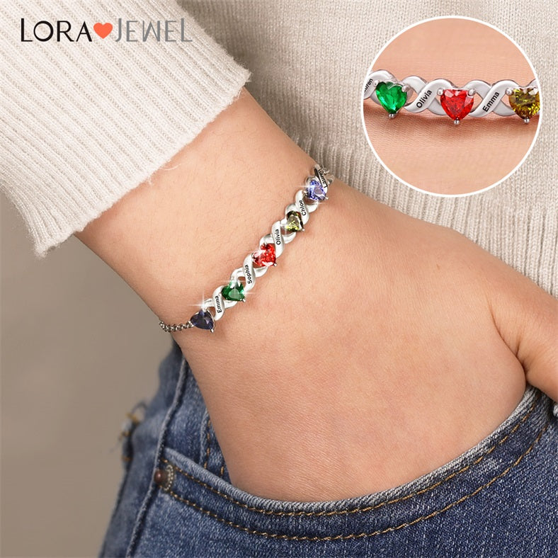 Family Custom Bracelet Heart Personalized with Birthstones