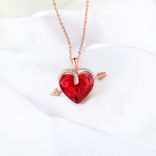Heart Red Crystal Necklace Love Arrow Ruby Necklace for Her