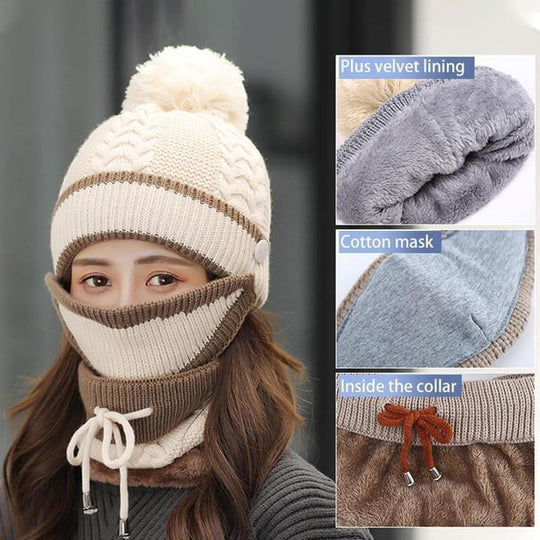 Wool Winter Hat with Face Mask and Scarf