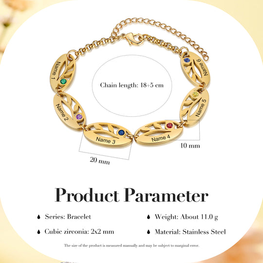 Personalized Leaves Bracelet Custom Names Golden Bracelet For Her