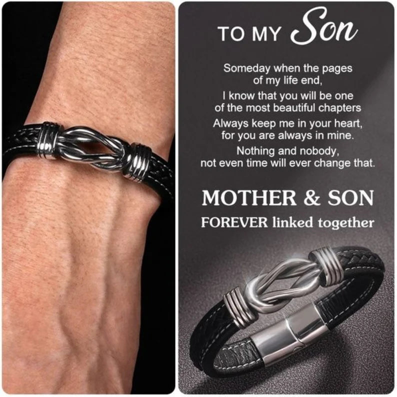 Father and Son Forever Linked Together Leather Knot Bracelet Warm Gift
