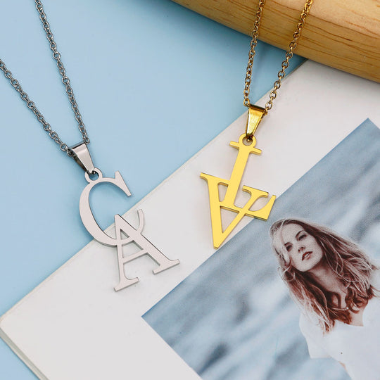 Valentines day gifts Two Letters Necklace