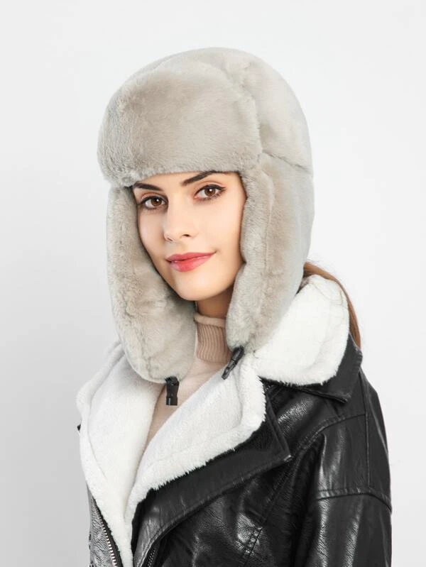 Ushanka Solid Fluffy Winter Trapper Hat